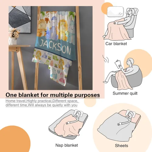 Vista 17 de Manta de regalo personalizada de dinosaurio con nombre para niñas, niños, recién nacidos, dinosaurio, manta personalizada para envolver al bebé