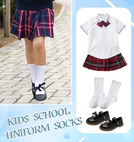 Vista 17 de Eyean Calcetines deportivos para niños y niñas, de algodón, uniformes escolares, casuales, básicos, 6 pares
