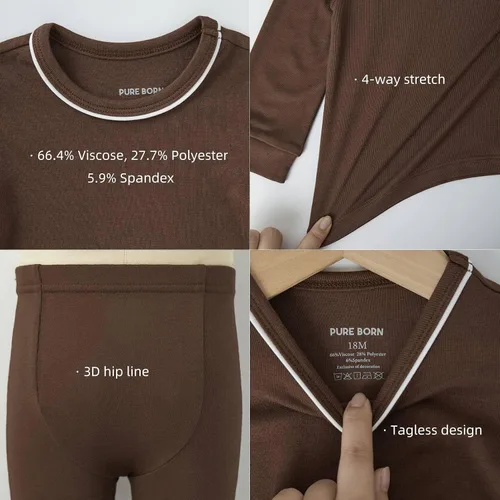 Vista 5 de pureborn Conjunto de pijama para bebé, ropa de dormir de algodón de manga larga ajustada para niños y niñas, 2 piezas, 18M-7Y
