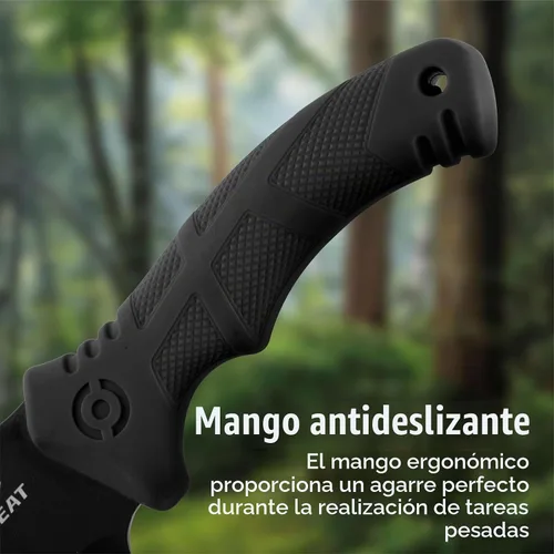 Vista 4 de REAT Machete con sierra, machete resistente de 16 pulgadas con funda, cuchillo de jardinería de doble propósito para cortar y aserrar, mango Negro