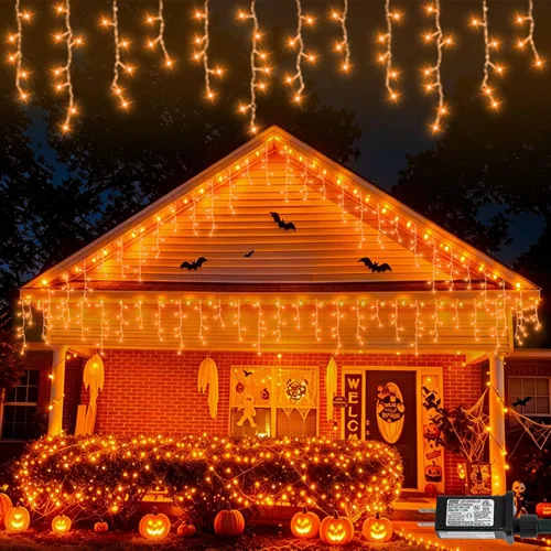 Vista 11 de Luces de carámbano azules y blancas para exteriores, tira de 400 luces LED de 33 pies para interiores, 8 modos conectables, luz de Navidad de Azul
