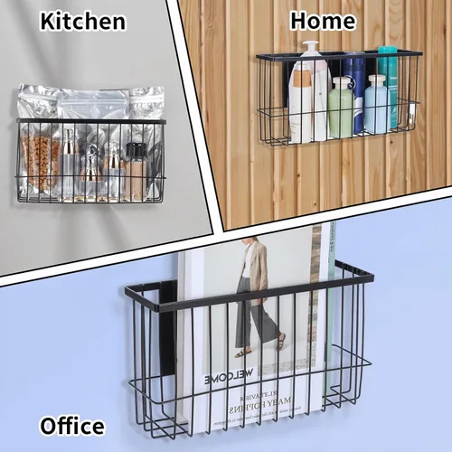 Vista 4 de Lemecima Paquete de 2 cestas magnéticas organizadoras para refrigerador, tablero de clavijas, oficina, papel de aluminio, envoltura de alimentos