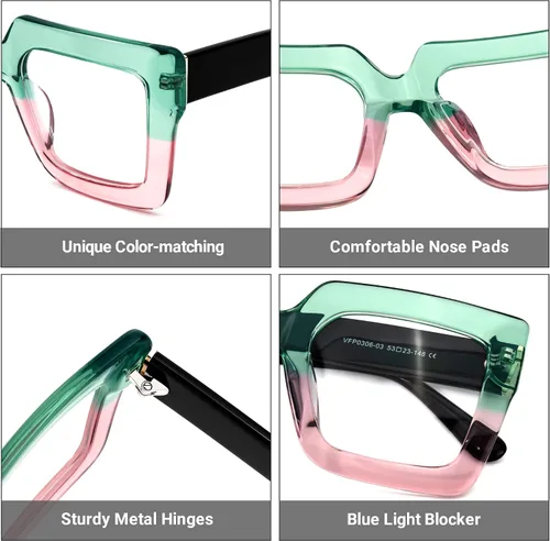 Vista 2 de Zeelool Elegantes gafas cuadradas de gran tamaño con bloqueo de luz azul para mujer, 100% protección UV400, Brandon VFP0306