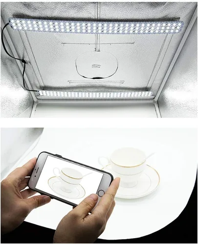 Vista 5 de Caja de luz fotográfica para fotografía de 24 x 24 x 24 pulgadas, kit de tienda de campaña con cubo LED regulable para caja de estudio blanca