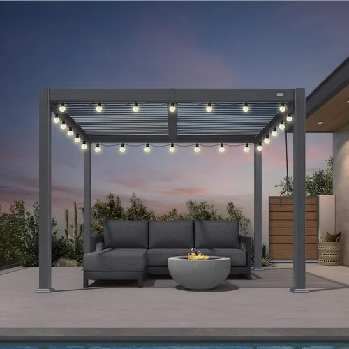 Vista 13 de Pérgola PURPLE LEAF con listones de 8 x 10 pies para exteriores con sistema de drenaje