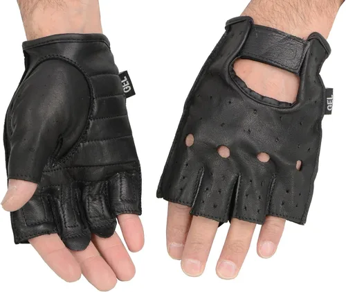 Vista 6 de Milwaukee Leather SH195 Open Knuckles - Guantes de piel sin dedos para hombre con palma de gel