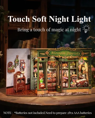Vista 3 de Cutefun Kit de rincón de libros – Kit de rincón de librería en miniatura para adultos y adolescentes, rompecabezas de madera 3D con luz LED, regalos