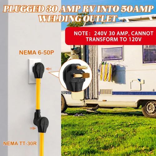 Vista 4 de Kanayu Cable adaptador de corriente NEMA 6-50P a TT-30R de 50Amp a 30Amp RV Amarillo