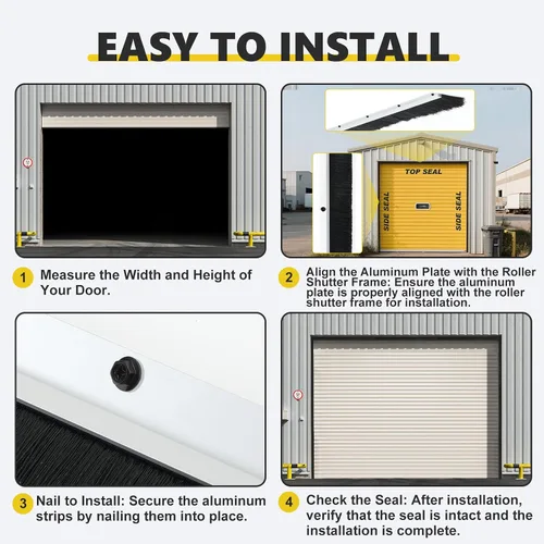 Vista 5 de DoubleFill Kit de sello de cepillo para puerta de garaje de 8 x 8 pies, sello de puerta enrollable de 2 pulgadas con riel de aluminio, cepillo