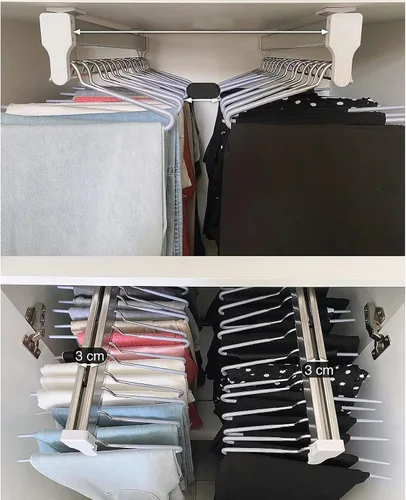 Vista 5 de Riel de acero inoxidable extraíble para colgar ropa, 11.8 in-31.5 in, riel retráctil para ropa de armario, riel de ropa ajustable para armario
