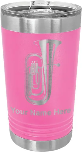 Vista 11 de LaserGram Vaso de pinta aislado al vacío de 16 onzas, tuba, grabado personalizado incluido (negro) Engraved Gift for Tuba Players, Vacuum
