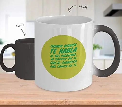 Vista 2 de Taza Cafe Habla Vaso, taza de café divertidas, tazas personalizadas, taza de café inspiradoras, taza con mensajes positivos.