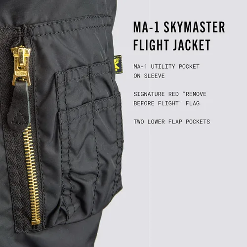 Vista 3 de Alpha Industries MA-1 Skymaster Chamarra de aviador impermeable para hombre.