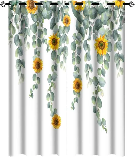 Vista 35 de Cortinas abstractas de eucalipto y colibrí, cortinas opacas con aislamiento térmico y ojales para dormitorio, 2 paneles de 45 pulgadas de largo x 21