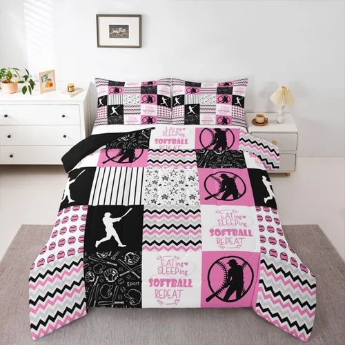 Vista 35 de Erosebridal Softball Comforter Set Patchwork Buffalo Plaid Twin Bedding Sets for Girls Kids Teens Child Galaxy Stars Ball Game Baseball Comforter