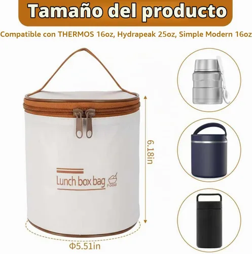 Vista 2 de Bolsa de almuerzo - Compatible con termo para comida caliente. Compatible con termo moderno y simple. Compatible con tarro de comida hydrapeak.