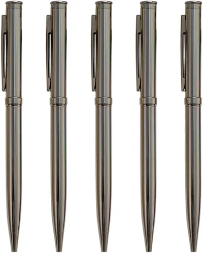 Vista 7 de Gullor 5 bolígrafos retráctiles, bolígrafos de metal para regalo, negocios, oficina, punta media de 0.039 pulgadas, tinta negra, oro