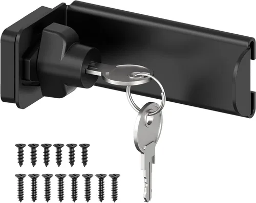 Vista 8 de Cerradura de puerta corredera de 90 grados, pestillo de hasp de ángulo recto de seguridad, pestillo de puerta para puerta corredera apto para Negro