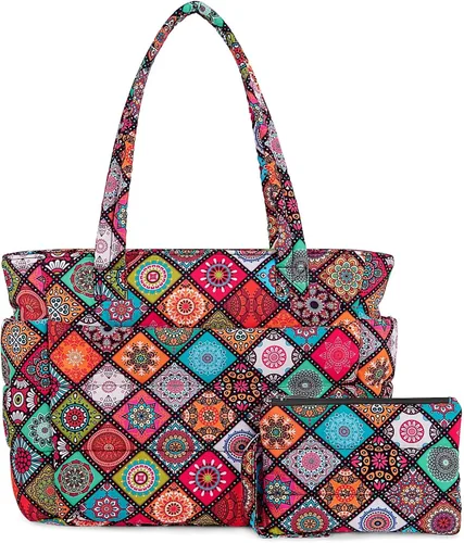Vista 37 de TOPDesign Bolsa Tote Acolchada para Mujer, Bolso de Mano Ligero Inflado con Compartimentos, Bolsa de Hombro Acolchada para Trabajo, Viajes, Gimnasio