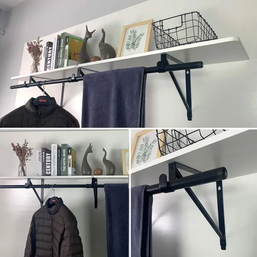 Vista 6 de Soportes de barra de armario resistentes y estantes para colgar ropa, soporte de poste negro, paquete de 3