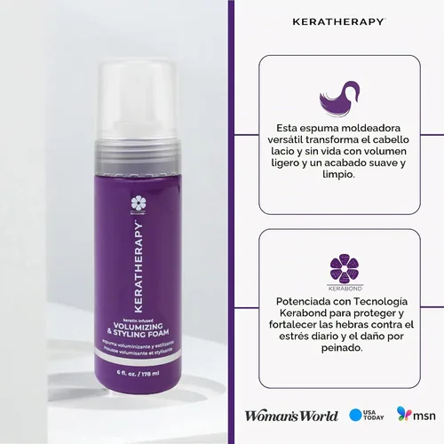 Vista 7 de KERATHERAPY Espuma nutritiva voluminizadora con infusión de queratina, 6 onzas líquidas, 6 fl oz / 178 ml, espuma para peinar el cabello con aceite