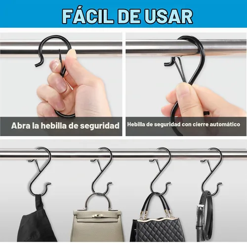Vista 4 de FSAH 17 piezas de ganchos en S para colgar con hebilla de seguridad, ganchos de acero inoxidable con forma de S de 3.5 pulgadas con bloqueo