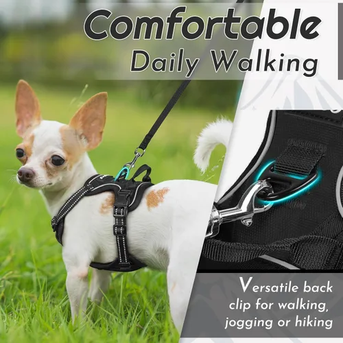 Vista 4 de Eagloo Arnés para perro pequeño, sin tirones, chaleco de servicio con tiras reflectantes y asa de control, ajustable y cómodo para caminar, arnés