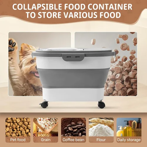 Vista 2 de SEWIU Contenedor de Almacenamiento de Comida para Perros 2pack*20LB, Contenedor Plegable de Comida para Perros con Cuenco de Silicona de Viaje