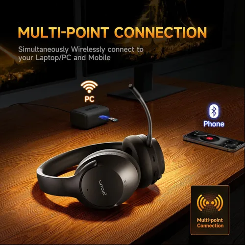 Vista 3 de Picun Auriculares inalámbricos para juegos con cancelación activa de ruido, auriculares Bluetooth de 2.4 GHzBluetooth con micrófono desmontable