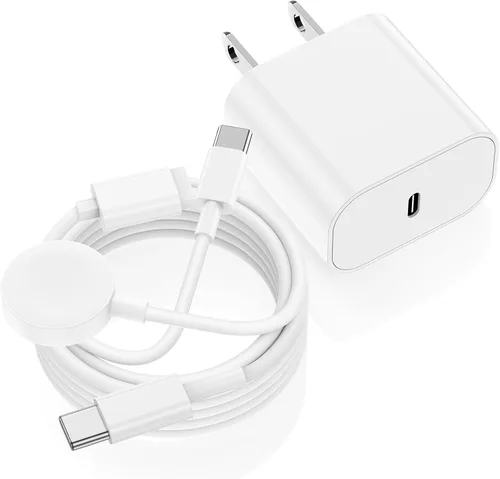 Vista 10 de Cargador USB C para Apple Watch, [certificado MFi] Cargador magnético rápido para iPhone, cable de carga USB C de 6 pies de largo y bloque