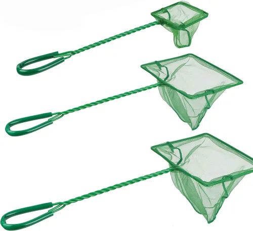 Vista 7 de 3 redes de pesca de acuario de malla fina, redes de captura rápida, redes de pesca de nailon con mango largo de plástico para pecera, verde, 3