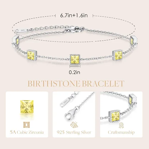 Vista 4 de CDE Pulseras de plata de ley 925 con piedra natal para mujer, delicada pulsera de eslabones ajustables para mujer, aniversario, cumpleaños