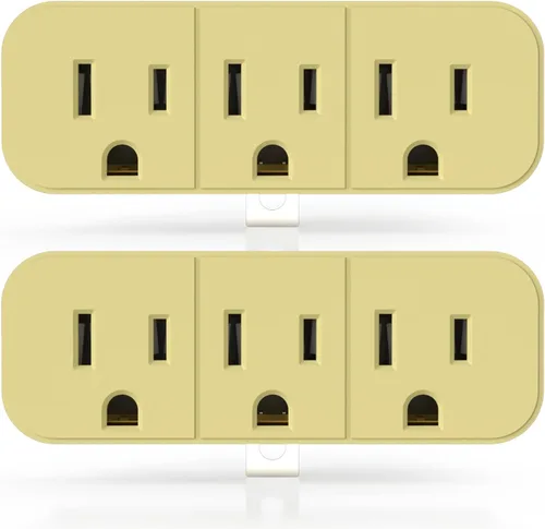 Vista 12 de ELEGRP Extensor de triple salida, pestaña de pared con conexión a tierra de 3 puntas, enchufe adaptador de enchufe múltiple con 3 tomas de corriente