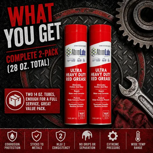 Vista 7 de AtomLube Grasa roja ultra resistente, paquete de 2 tubos de 14 onzas, lubricante impermeable y de alta temperatura, grasa para rodamientos de ruedas