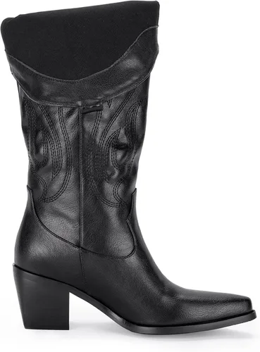 Vista 4 de Pasuot Botas vaqueras occidentales para mujer, botas vaqueras negras hasta la rodilla, pantorrilla ancha con bordado occidental, puntera puntiaguda