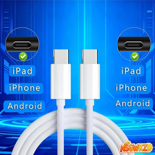 Vista 4 de Cable USB C a USB C de 60 W, carga rápida para MacBook Air Pro, iPad, iPhone17 16 15, tableta Samsung Galaxy A7, cable de carga tipo C para teléfono