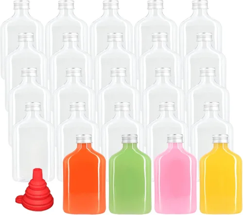 Vista 6 de zmybcpack Paquete de 24 botellas de plástico para jugo de 8 onzas con tapas, botellas de plástico para batidos, recipientes reutilizables