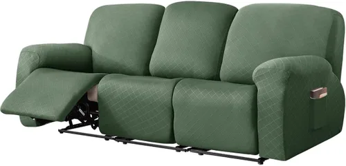Vista 23 de vctops Funda reclinable con diamantes de 4 piezas, funda elástica para sofá reclinable de 1 plaza, protector suave y sólido para muebles con correa
