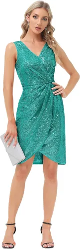 Vista 3 de GRACE KARIN Vestido de fiesta sexy con lentejuelas brillantes para mujer, vestido de club, sin mangas, cuello en V, fruncido, vestido de cóctel