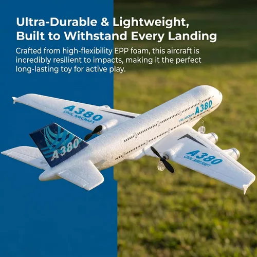 Vista 6 de Avión RC con control remoto listo para volar 2.4 GHz, modelo Airbus A380, juguete de avión RC de 2 canales para principiantes para niños y adultos