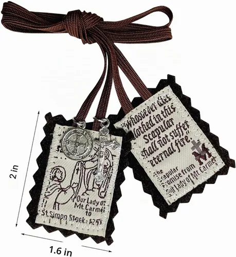 Vista 2 de Escapulario marrón, paquete de 3 escápulos a granel católicos de Nuestra Señora del Monte Carmelo, Escapularios Católicos Collares Religiosos Regalo