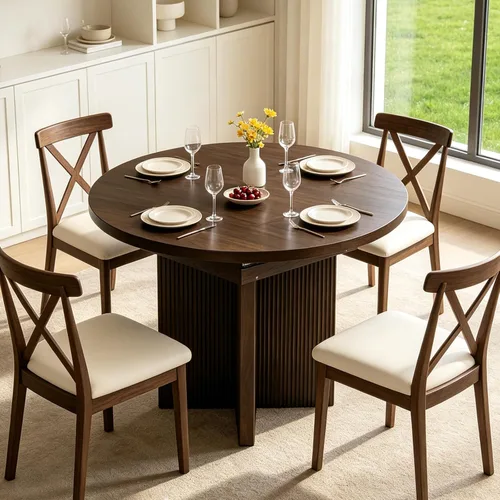 Vista 7 de Mesa de comedor extensible, redonda de 35.4 pulgadas a 47.2 pulgadas, mesa de comedor de madera ovalada con hoja de extensión, mesa de cocina