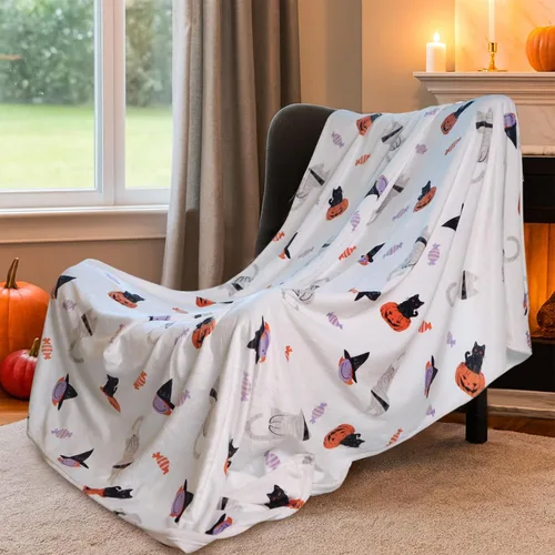 Vista 3 de Gogreen - Manta de forro polar de Halloween tamaño individual, manta acogedora de microfibra - 300GSM ultra suave, manta estampada de microfibra