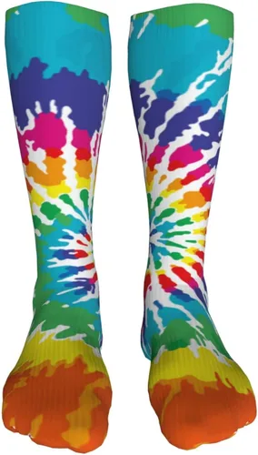 Vista 3 de Calcetines largos unisex con patrón de teñido anudado y teñido anudado, calcetines largos para niños y niñas, 19.7 in, un color, talla única