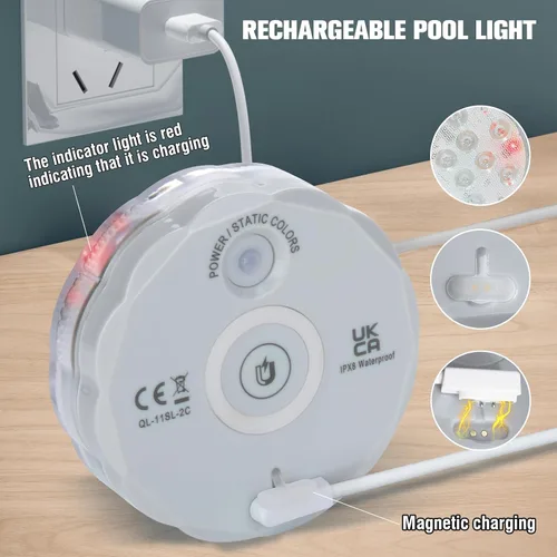 Vista 7 de Qoolife - Luces recargables sumergibles para piscina con mando a distancia, impermeables, carga subacuática, operadas por batería, controladas, 25