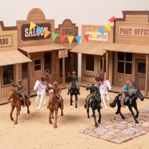 Vista 2 de Figuras occidentales, figuras de acción modelo, equitación de plástico indios, figuras de juego, 8 piezas