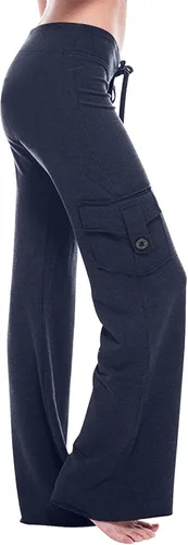 Vista 2 de SMIDOW Pantalones cargo de yoga de cintura alta para mujer, talla grande, pierna ancha, corte de bota, pantalones de entrenamiento para gimnasio