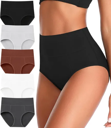 Vista 5 de ASIMOON Ropa interior de cintura alta con control de abdomen para mujer, de algodón, talla grande, cobertura completa, bragas para mujer