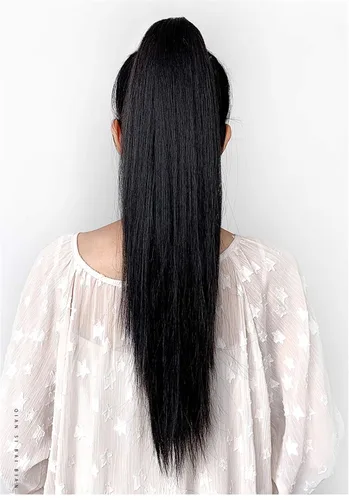 Vista 2 de Extensión de pelo sintético resistente al calor de 24 "garra recta cola de caballo postizo 4.41 oz, negro