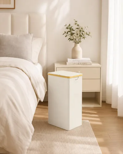 Vista 8 de iEGrow Cesta de lavandería con tapa, cesta grande de lavandería de 110 litros con asa y tapa, organizador de ropa plegable con bolsa interior Beige